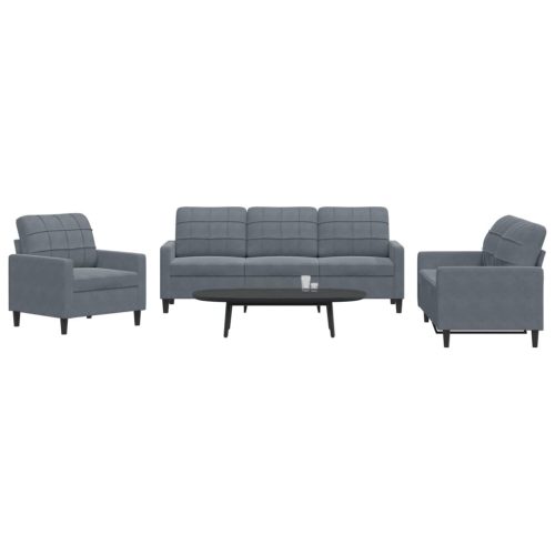 3-dijelni set sofa s jastucima tamnosivi baršunasti