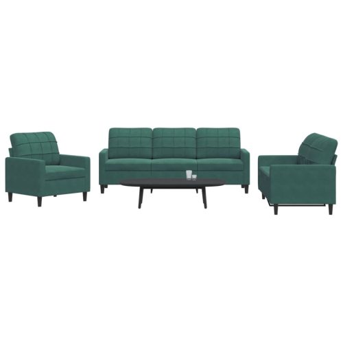 3-dijelni set sofa s jastucima tamnozeleni baršunasti