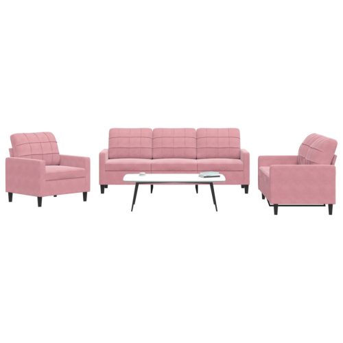 3-dijelni set sofa s jastucima ružičasti baršunasti