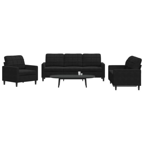 3-dijelni set sofa s jastucima crni baršunasti