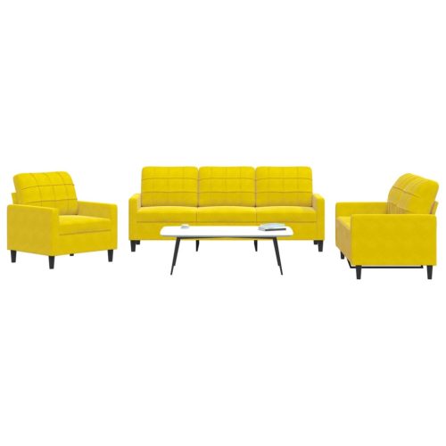 3-dijelni set sofa s jastucima žuti baršunasti