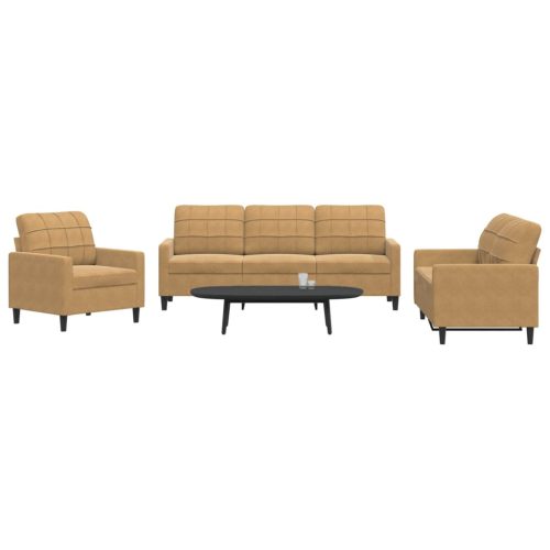 3-dijelni set sofa s jastucima smeđi baršunasti