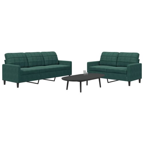 2-dijelni set sofa s jastucima tamnozeleni baršunasti