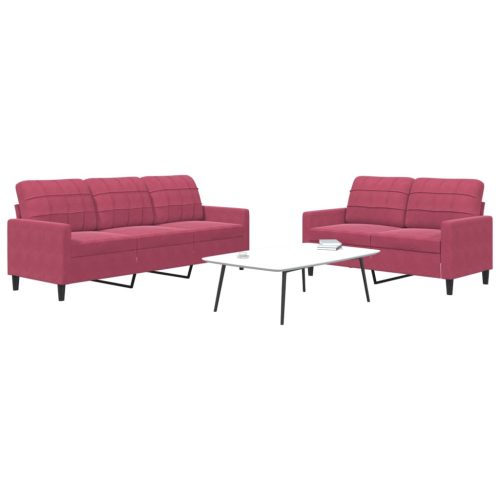 2-dijelni set sofa s jastucima crvena boja vina baršunasti