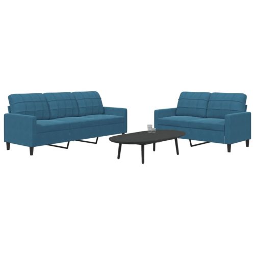 2-dijelni set sofa s jastucima plavi baršunasti