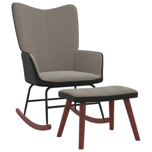 Stolica za ljuljanje s osloncem za noge svjetlosiva baršun/PVC
