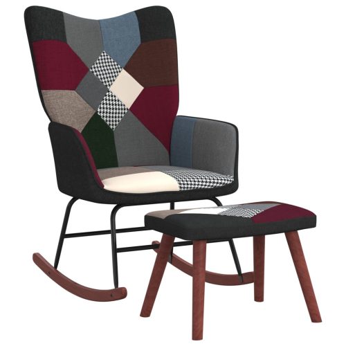 Stolica za ljuljanje s osloncem za noge patchwork od tkanine