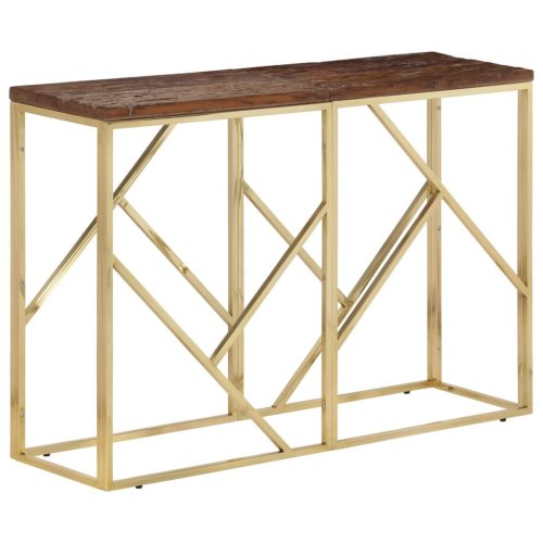 Konzolni stol zlatni od nehrđajućeg čelika i drva za pragove