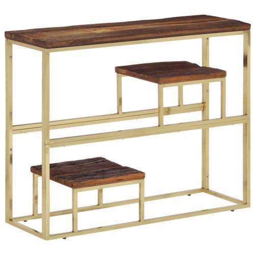 Konzolni stol zlatni od nehrđajućeg čelika i drva za pragove