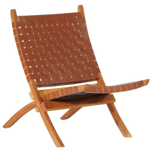 Sklopiva stolica za opuštanje smeđa od prave kože