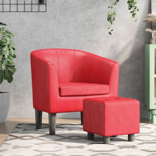 Zaobljena fotelja od umjetne kože s tabureom crvena