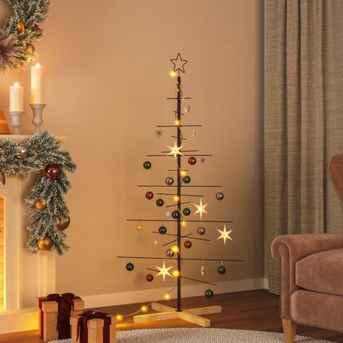 Metalno božićno drvce s drvenim stalkom crno 150 cm