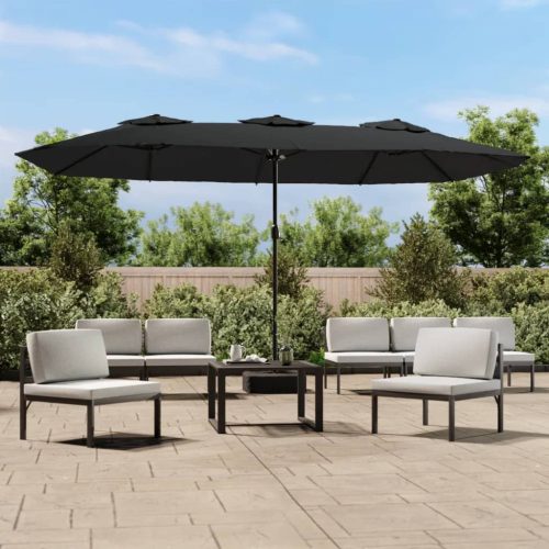 Dvostruki vrtni suncobran s LED svjetlima crni 449 x 245 cm