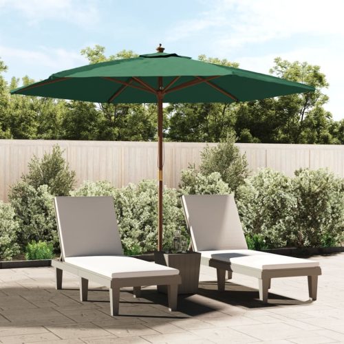 Vrtni suncobran s drvenim stupom zeleni 299 x 240 cm