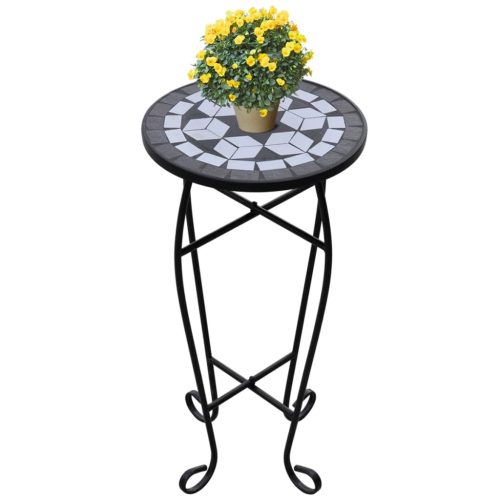 Mozaični pomoćni stolić za biljke crno-bijeli