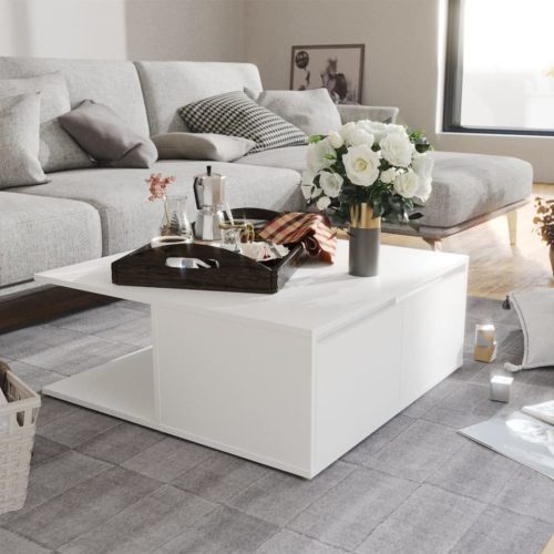 Stolić za kavu bijeli 80 x 80 x 31 cm od konstruiranog drva