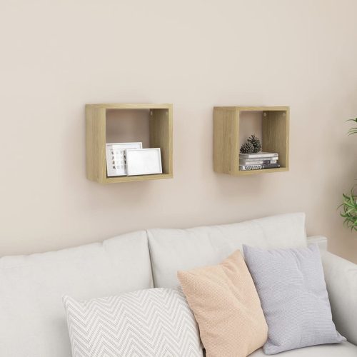 Kockaste zidne police 2 kom boja hrasta sonome 26 x 15 x 26 cm