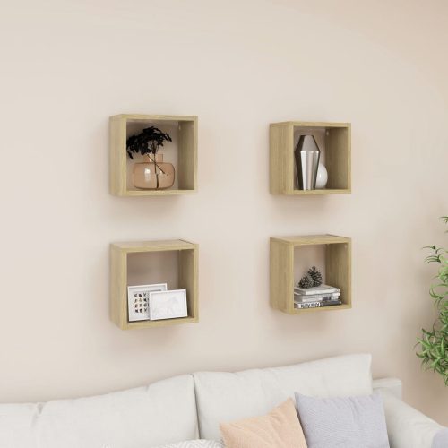 Kockaste zidne police 4 kom boja hrasta sonome 26 x 15 x 26 cm