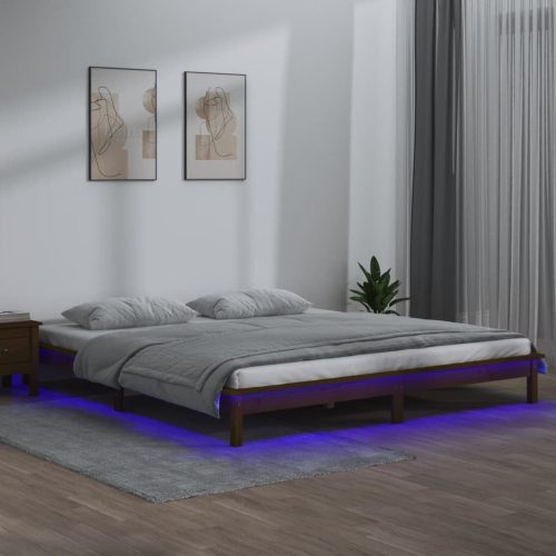 LED Okvir za krevet boja meda drveni 200x200 cm od masivne