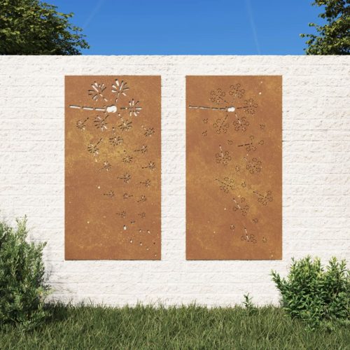Vrtni zidni ukrasi 2 kom 105x55 cm čelik COR-TEN cvjetni uzorak