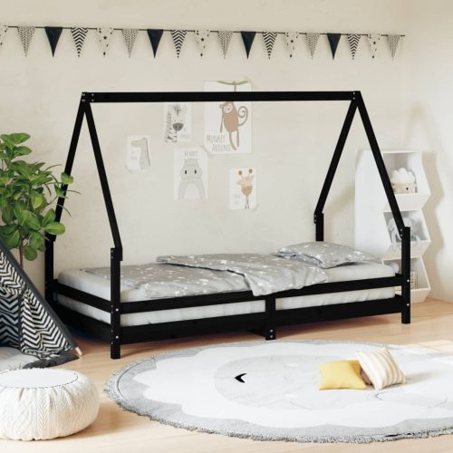 Okvir za dječji krevet crni 90 x 190 cm od masivne borovine