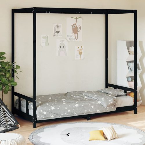 Okvir za dječji krevet crni 90 x 190 cm od masivne borovine