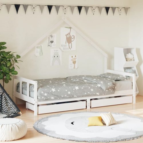 Okvir za dječji krevet s ladicama bijeli 90x190 cm od borovine