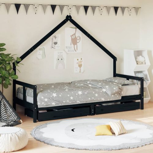 Okvir dječjeg kreveta s ladicama crni 80 x 200 cm od borovine