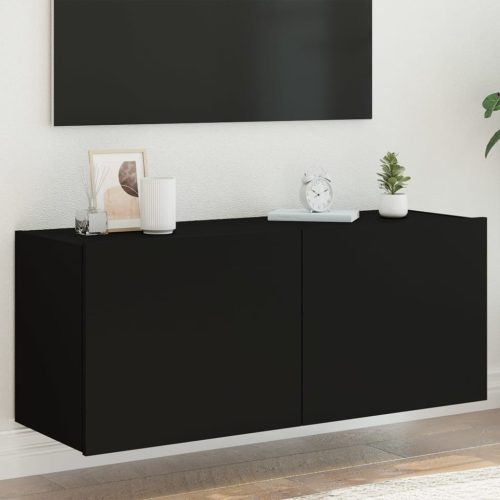 Zidni TV ormarić s LED svjetlima crni 100 x 35 x 41 cm