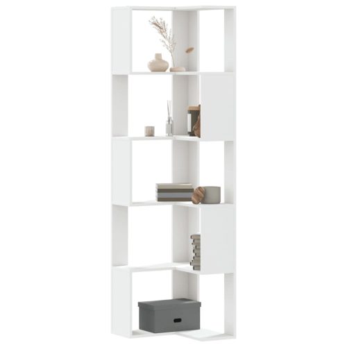 Kutni regal za knjige s 5 razine bijeli 50x50x179 cm drveni